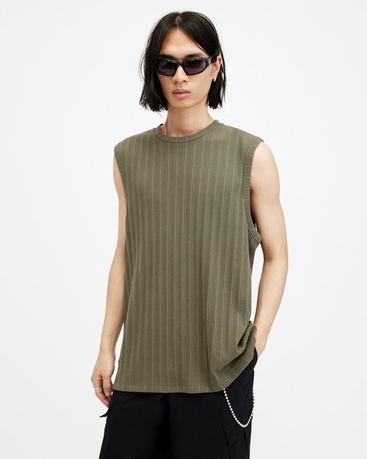 AllSaints Green Madison Textured Sleeveless Vest Top, for men