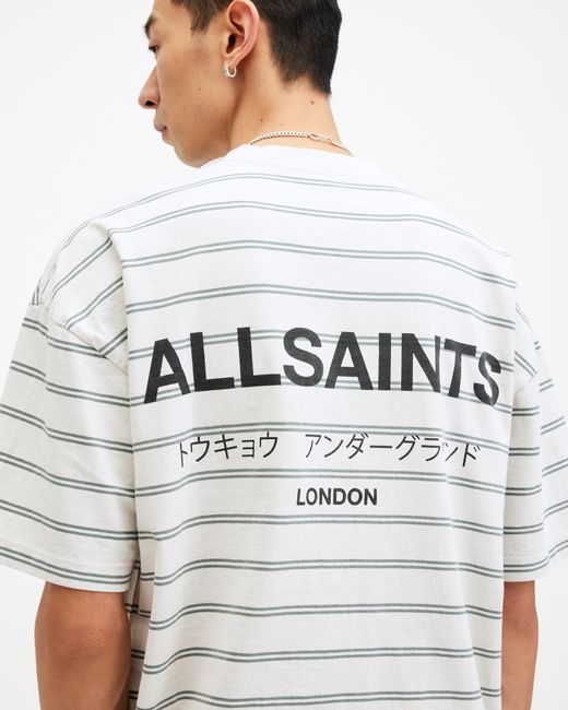 AllSaints Gray Underground Oversized Striped T-shirt for men