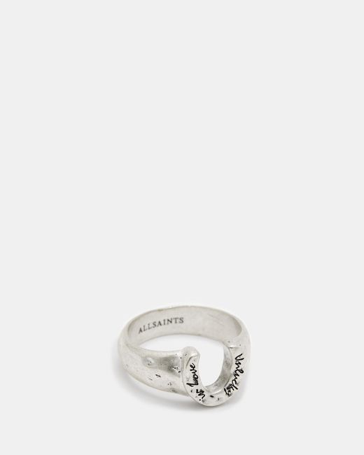 AllSaints White Horseshoe Sterling Silver Signet Ring for men