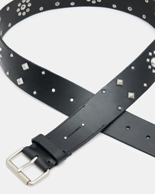 AllSaints Black Rayen Studded Leather Belt