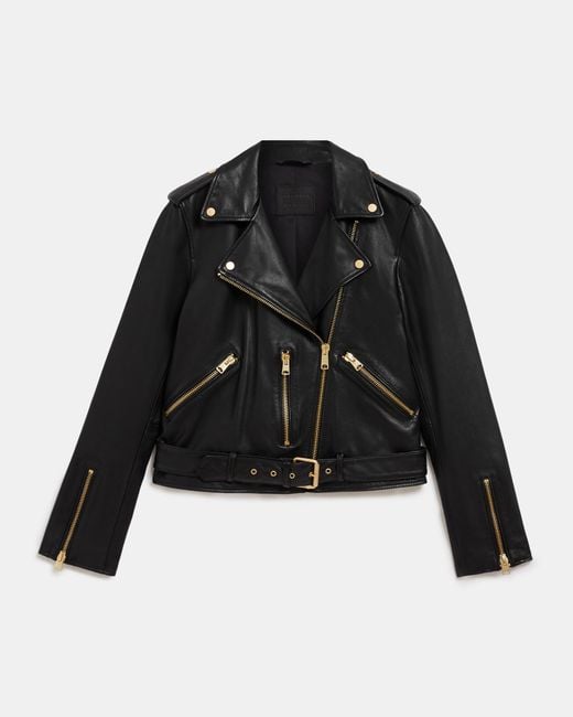AllSaints Black Balfern Belted-hem Leather Biker Jacket