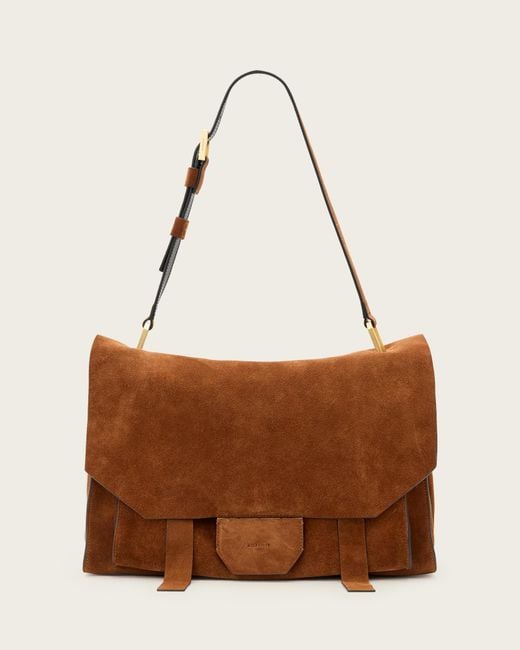 AllSaints Brown Ursa Suede Satchel Bag