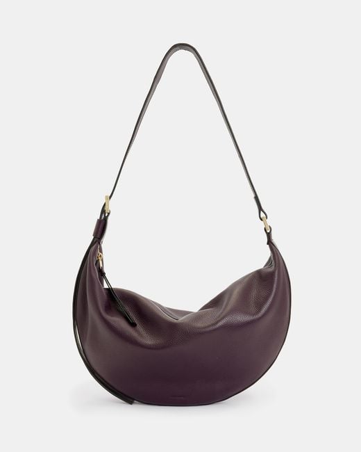 AllSaints Purple Half Moon Leather Shoulder Bag