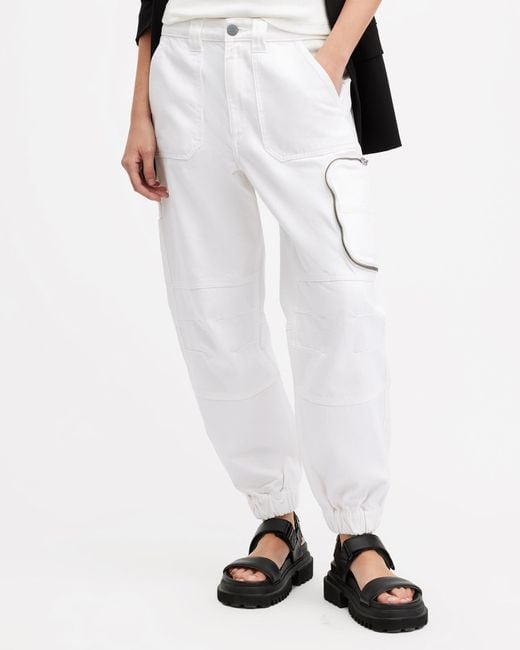 AllSaints White Florence Slim Elasticated Cargo Pants