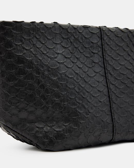 AllSaints Gray Snake Effect Leather Hexagon Pouch