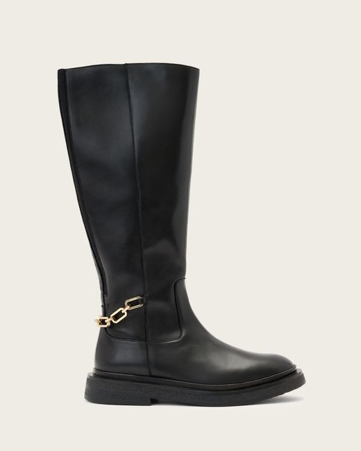 AllSaints Black Embellished Escher Knee-High Boots
