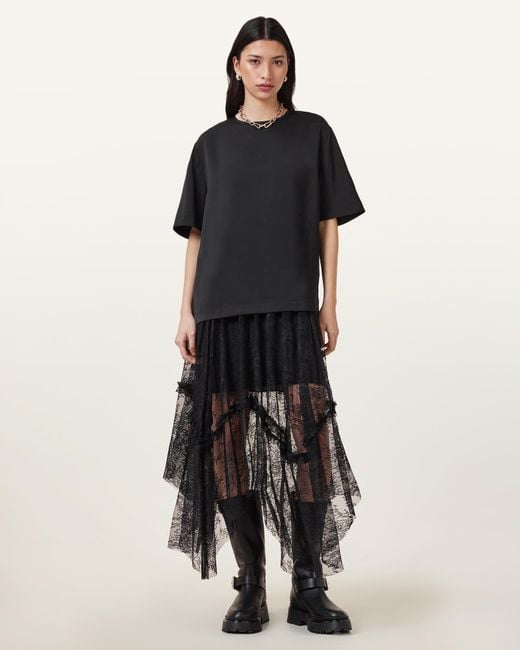 TIERED LACE SKIRT 新品未使用 AllSaints Polyamide Josie Tiered Lace Midi Skirt, /Us 6 in Black