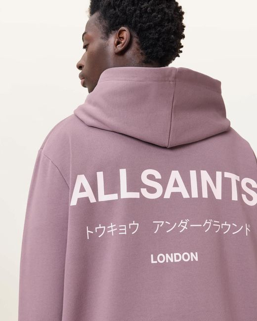AllSaints Purple Underground Pullover Logo Hoodie for men
