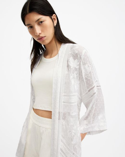 AllSaints White Carina Embroidered Kimono