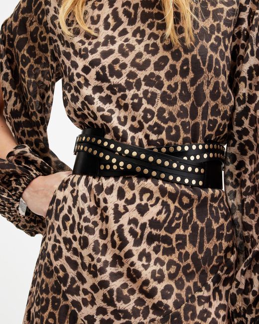AllSaints Leonie Wide Studded Leather Belt,, /Warm Brass in  display picture 3