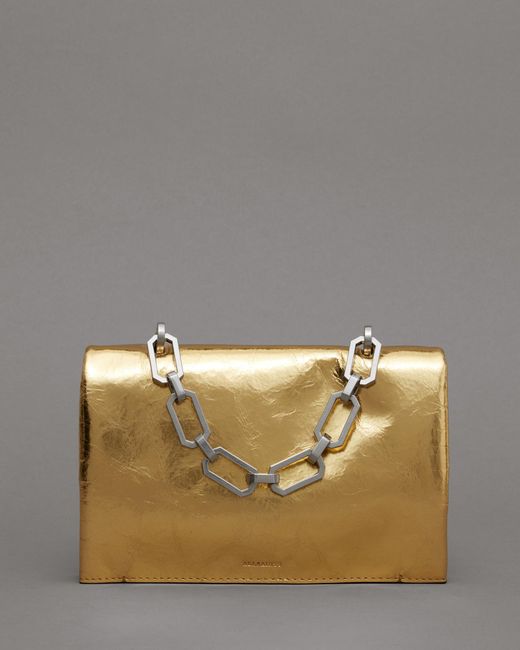 AllSaints Natural Yua Leather Removable Chain Clutch Bag