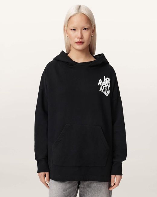AllSaints Black Orlando Etta Oversized Long Sleeve Hoodie