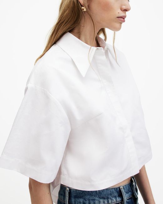 AllSaints White Joanna Relaxed Fit Cropped Shirt