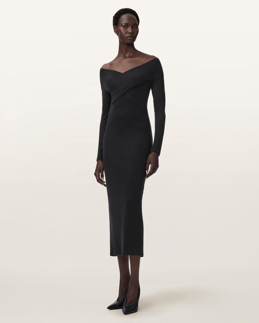 AllSaints Natural Delta Bodycon Jersey Midi Dress