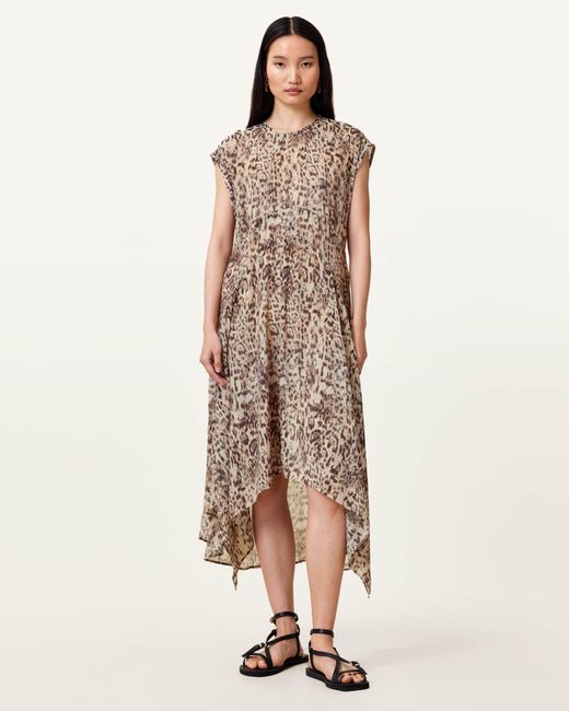 AllSaints Natural Arwen Leopard Print Dress
