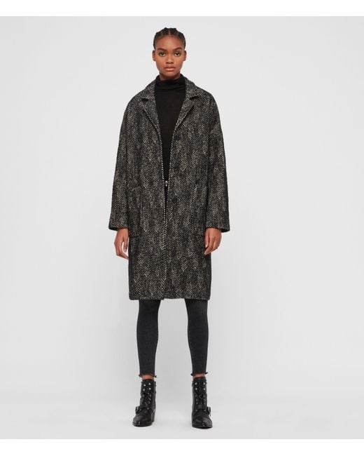 AllSaints Women's Teya Herringbone Coat Black And White Size: M