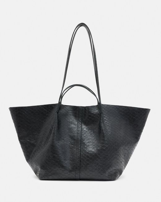 AllSaints Black Hannah Python Leather Tote Bag