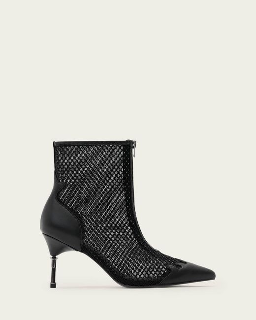 AllSaints Black Polyester Natasha Mesh Leather Boots, Us 7/ Eu 37