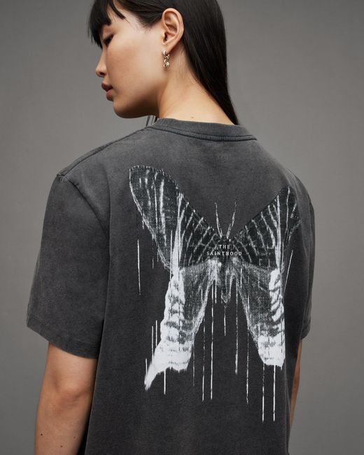 AllSaints Gray Flutter Oversized Butterfly Logo T-shirt