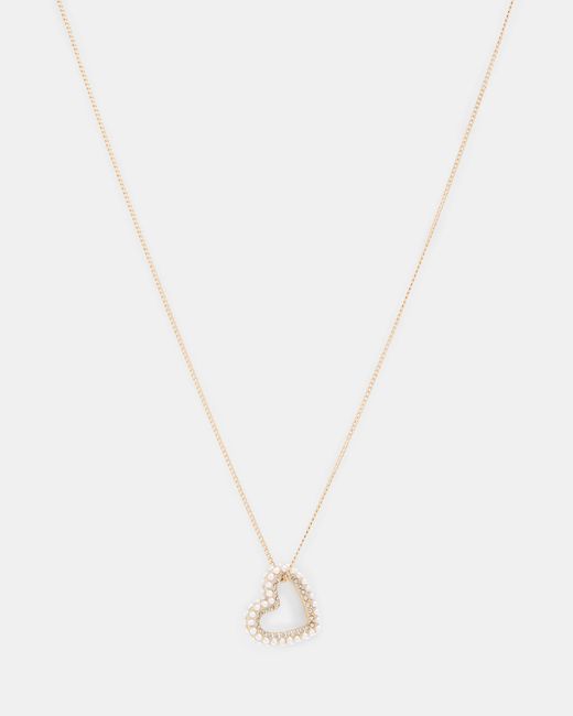 AllSaints White Vida Beaded Heart Pendant Necklace,