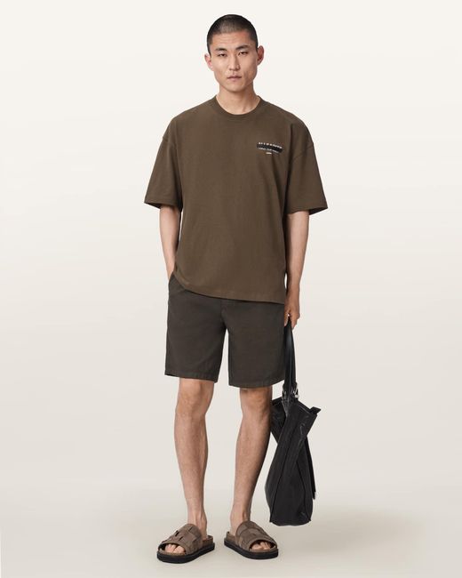 AllSaints Natural Hanbury Linen Blend Relaxed Fit Shorts for men