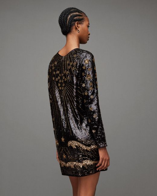 all saints long sleeve sequin dress AllSaints Noushka Embellished Mini Dress in Gray
