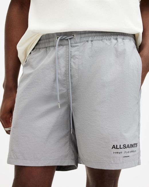 AllSaints White Underground Elastic Waist Logo Swim Shorts, for men