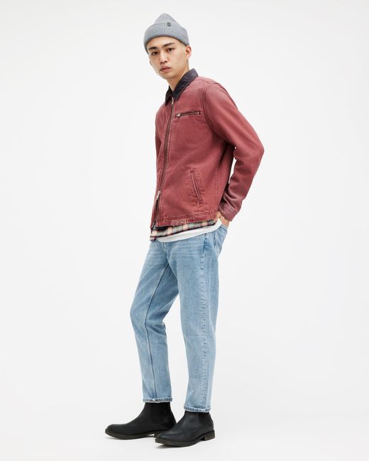 AllSaints Blue Dean Slim Fit Cropped Denim Jeans for men