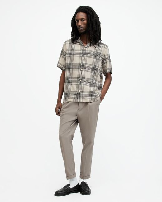 AllSaints Gray Padres Checked Relaxed Fit Shirt for men