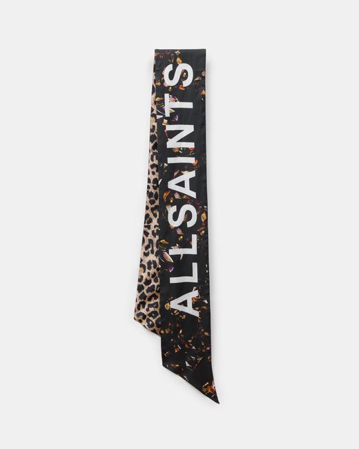 AllSaints White Kateri Silk Logo Printed Skinny Scarf,, /Leppo