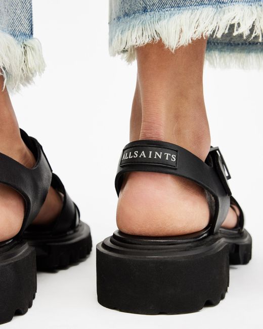 AllSaints Black Nessa Chunky Leather Sandals