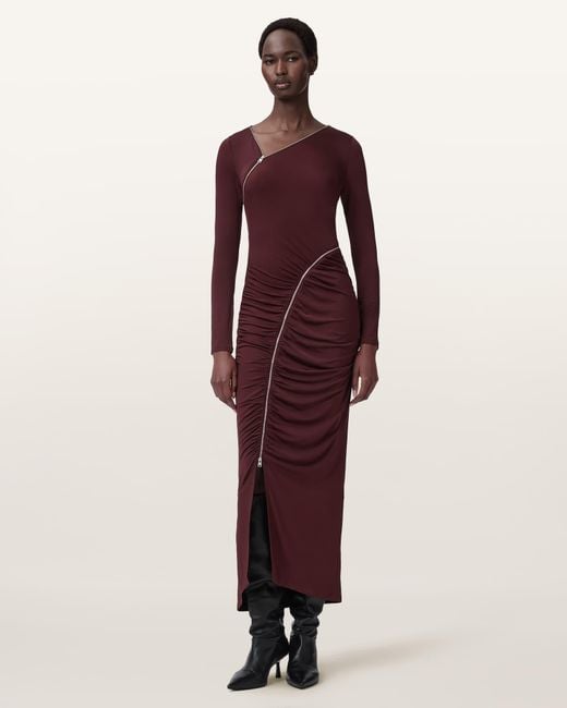 AllSaints Purple Elsie Zipper Maxi Dress