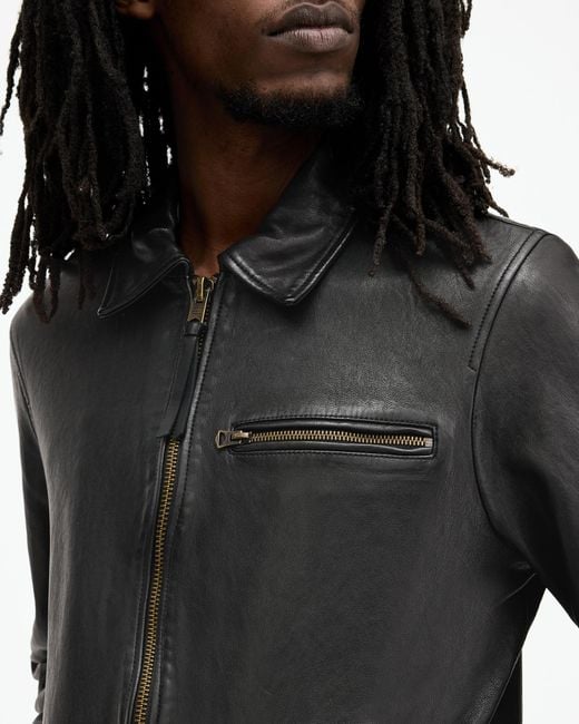 AllSaints Black Miller Zip Up Leather Jacket, for men