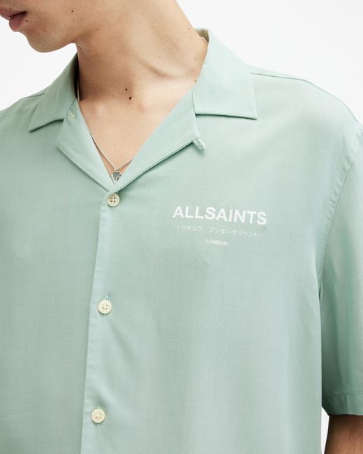 AllSaints Green Underground Logo Relaxed Fit Shirt for men