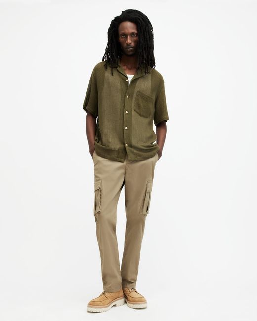 AllSaints Green Sortie Textured Relaxed Fit Shirt for men