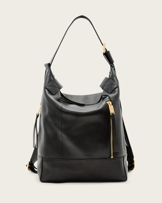 AllSaints Black Alba Leather Backpack