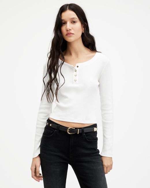 AllSaints White Benny Long Sleeve Button Down T-shirt,