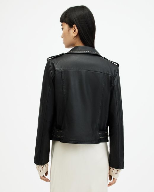 AllSaints Black Balfern Studded Leather Biker Jacket,