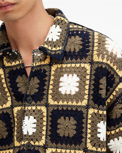 AllSaints Black Mandon Crochet Short Sleeve Cardigan, for men