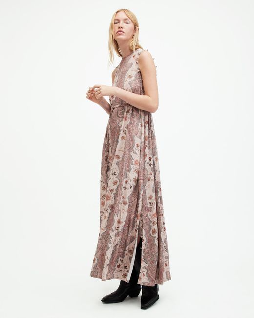 AllSaints Natural Susannah Cascade Paisley Maxi Dress,