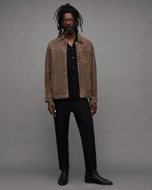 AllSaints Brown Link Waxed Suede Jacket for men