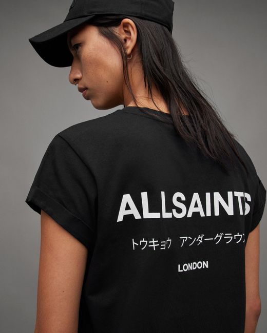 AllSaints Black Anna Crew Neck Underground Logo T-shirt,