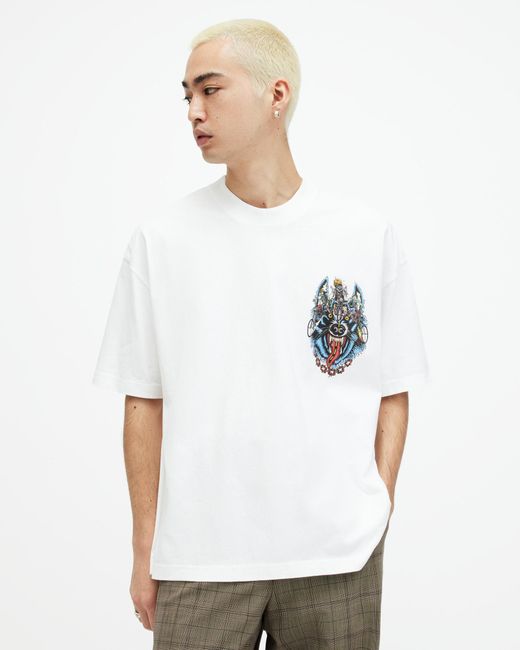 AllSaints White Howl Rider Oversized Printed T-shirt for men
