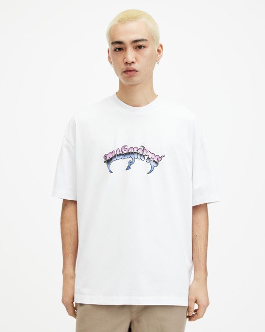 AllSaints White Phang Logo Printed Crew Neck T-shirt, for men