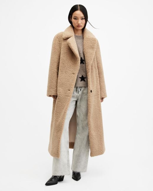 AllSaints Natural Freddie Faux Fur Coat