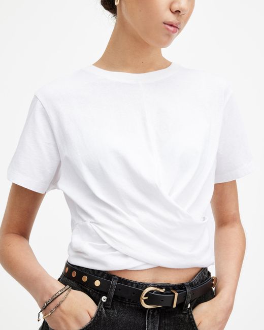 AllSaints White Mallinson Cropped Slim Wrap Over T-shirt,
