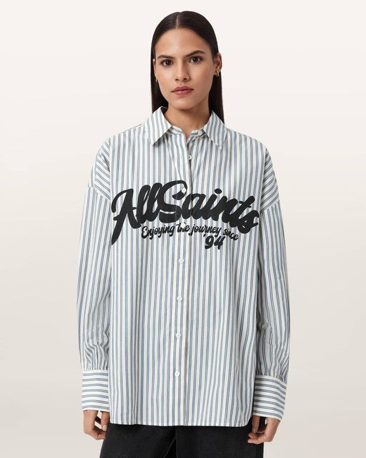 AllSaints Blue Cotton Adrianne Relaxed Striped Shirt, /Us 4
