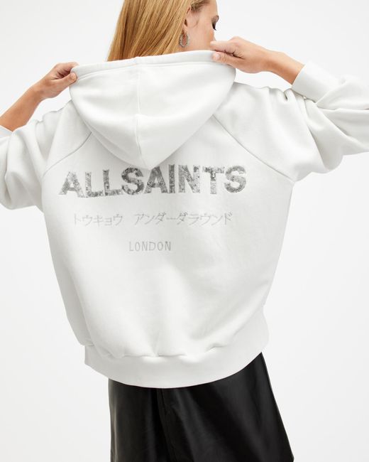 AllSaints Gray Talon Underground Sequin Oversized Hoodie,, Optic