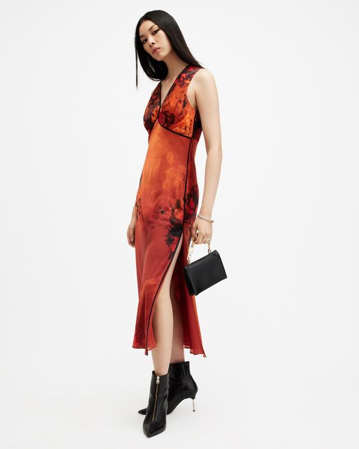 AllSaints White Karla V-Neck Silk Blend Midi Dress