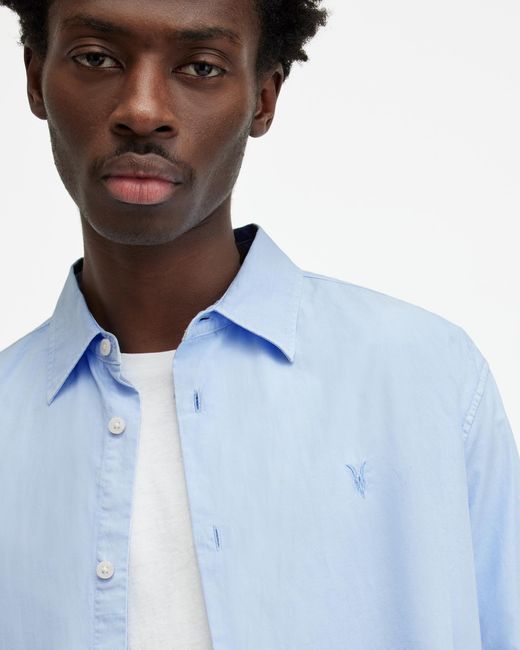 AllSaints Blue Tahoe Garment Dyed Relaxed Fit Shirt, for men